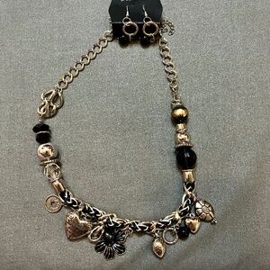 NEW Silver and Black Charm Necklace and Earring Set with Bible Verse